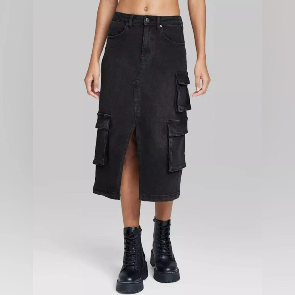 Elegant Black Denim Maxi Skirt